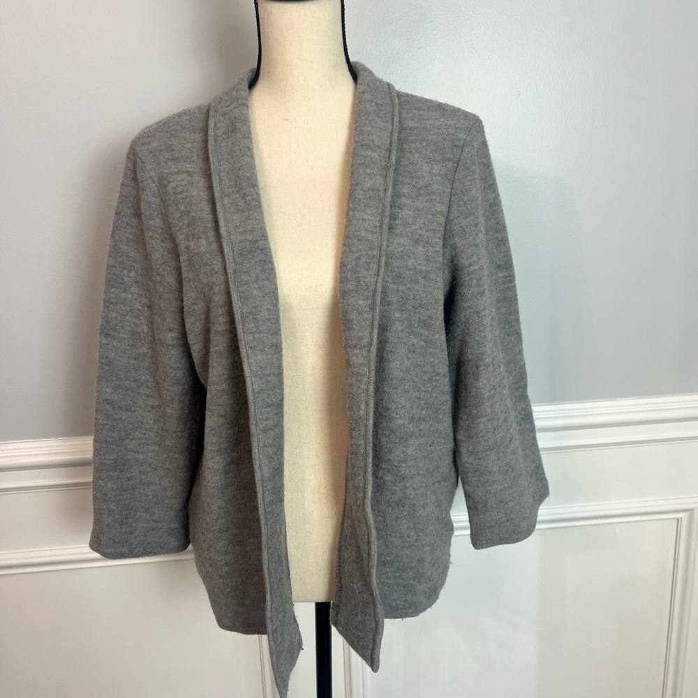 Anne Klein Wool Blend Open Front Gray Womens Cardigan Jacket Size XL 3/4 Sleeves
